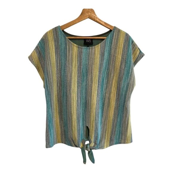 Anthropologie W5 Women's Yellow/Green Striped Boho Top Size Medium - Picture 1 of 7